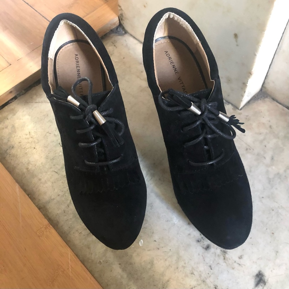 Adrienne Vittadini Black Suede Booties, Size 7, Excellent Condition